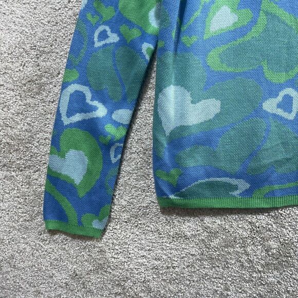 Asos Square Neck Sweater Women's 14 Blue Bold Heart Print Knit Pullover Top - Picture 7 of 13